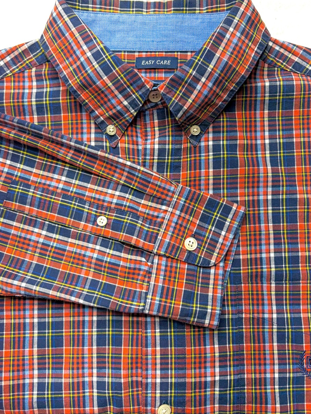Chaps Button Down Shirt Men’s L Red Blue Yellow Plaid Easy Care Casual
